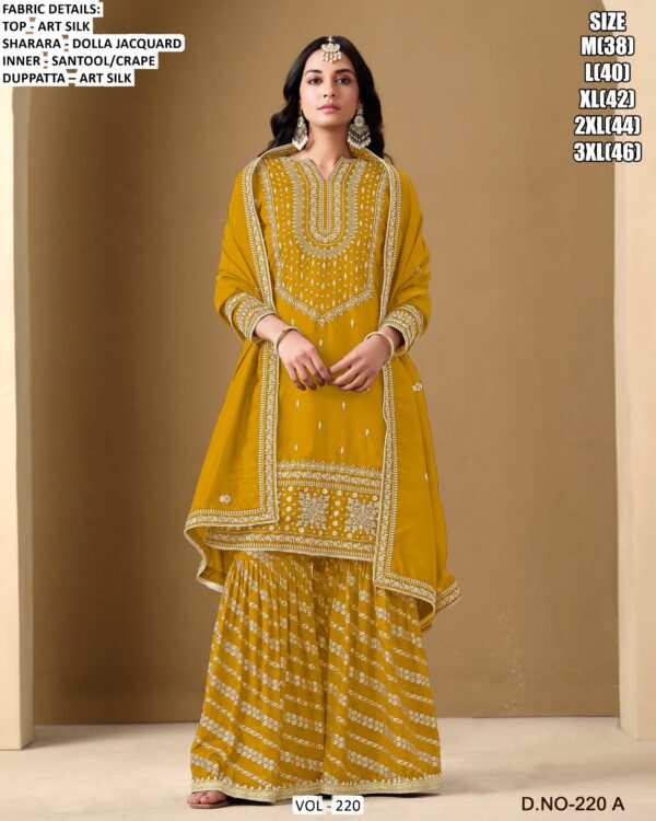 Art Silk Embroidered, Sequins And Zari Work Sharara Suit Sets For Ceremonial