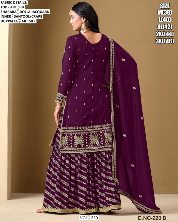 Art Silk Embroidered, Sequins And Zari Work Sharara Suit Sets For Ceremonial