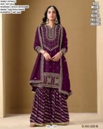 Art Silk Embroidered, Sequins And Zari Work Sharara Suit Sets For Ceremonial