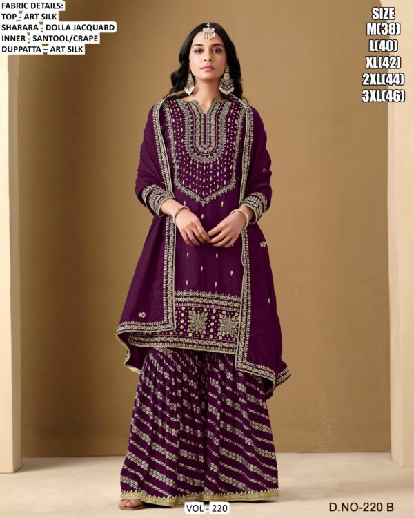 Art Silk Embroidered, Sequins And Zari Work Sharara Suit Sets For Ceremonial