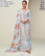 Premium Chinon Silk Floral Printed And Embroidered Readymade Plazo Suit Catalogue