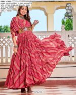 Navratri Gown In Faux Georgette Bandhni Print And Gamathi Work With Real Mirror Work