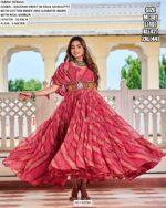 Navratri Gown In Faux Georgette Bandhni Print And Gamathi Work With Real Mirror Work