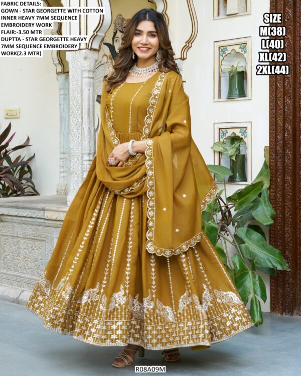 Elegant Star Georgette Long Gown For Women With Matching Embroidered Dupatta - Fully Stitched