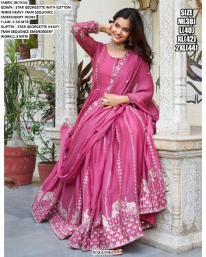 Elegant Star Georgette Long Gown For Women With Matching Embroidered Dupatta - Fully Stitched