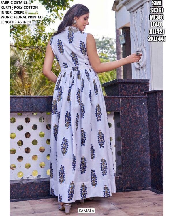 Latest Poly Cotton Floral Printed Western Wear Kurti Gown For Casual Outings