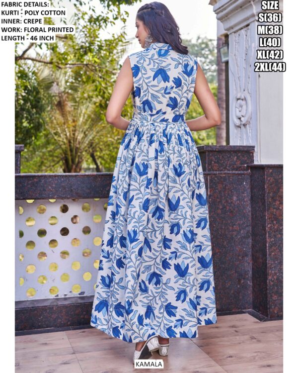 Latest Poly Cotton Floral Printed Western Wear Kurti Gown For Casual Outings