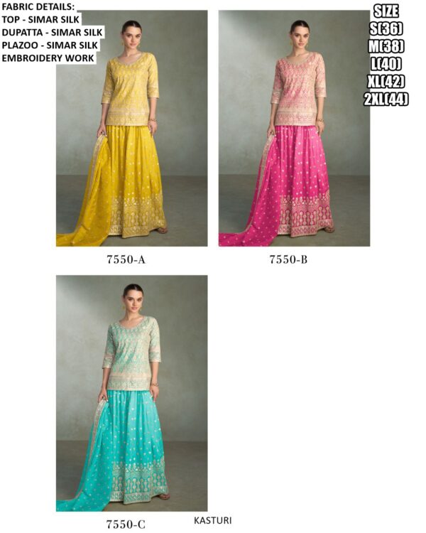 Occasion Wear Heavy Embroidery Designer Simar Silk Readymade Top-Plazo With Dupatta