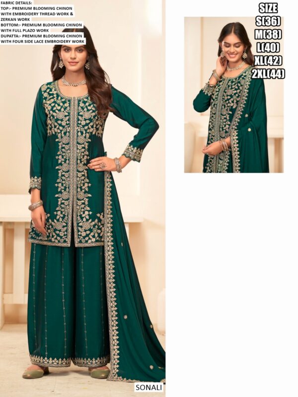 Festive Wear Blooming Chinon Readymade Amazing Embroidery Work Plazo Suits