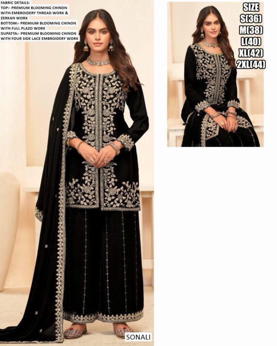 Festive Wear Blooming Chinon Readymade Amazing Embroidery Work Plazo Suits