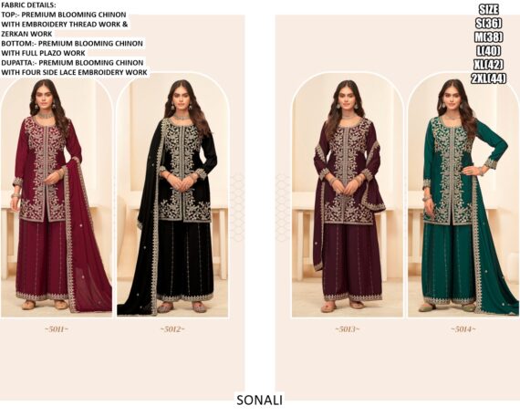 Festive Wear Blooming Chinon Readymade Amazing Embroidery Work Plazo Suits