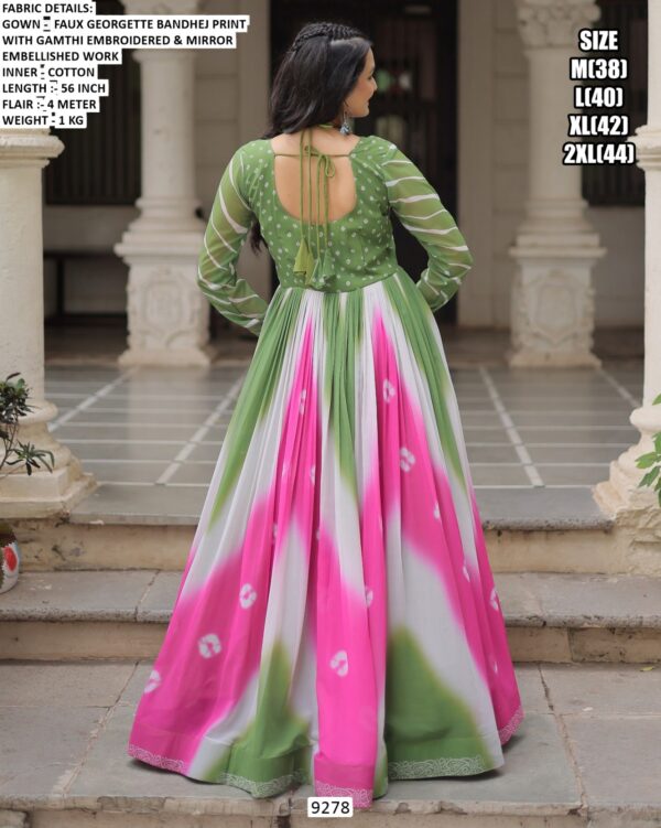 Navratri Wear Faux Georgette Bandhej Printed With Gamthi Embroidered Awesome Gown