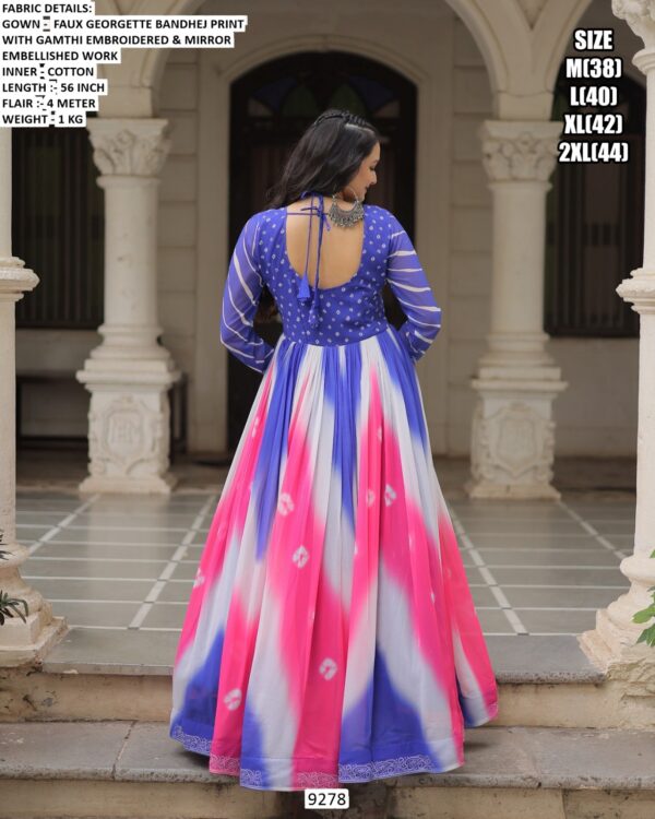 Navratri Wear Faux Georgette Bandhej Printed With Gamthi Embroidered Awesome Gown