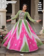 Navratri Wear Faux Georgette Bandhej Printed With Gamthi Embroidered Awesome Gown
