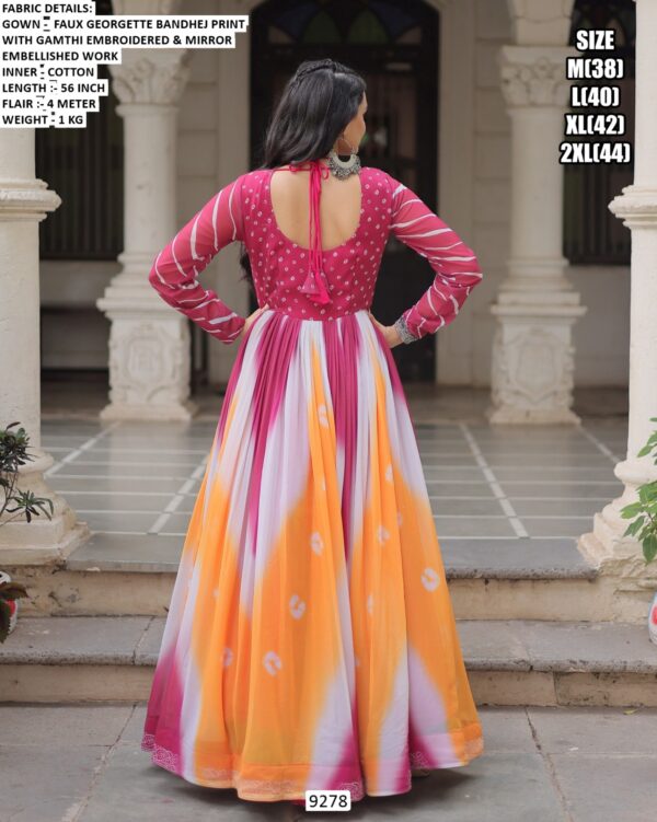 Navratri Wear Faux Georgette Bandhej Printed With Gamthi Embroidered Awesome Gown