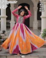 Navratri Wear Faux Georgette Bandhej Printed With Gamthi Embroidered Awesome Gown