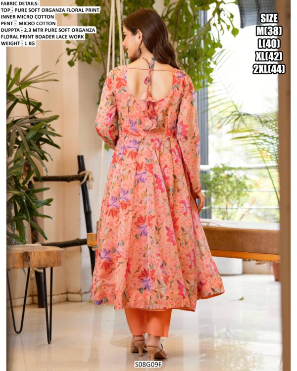 Peach Colour Floral Printed Pure Soft Organza Anarkali Suit With Dupatta