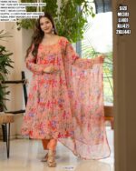 Peach Colour Floral Printed Pure Soft Organza Anarkali Suit With Dupatta