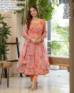 Peach Colour Floral Printed Pure Soft Organza Anarkali Suit With Dupatta