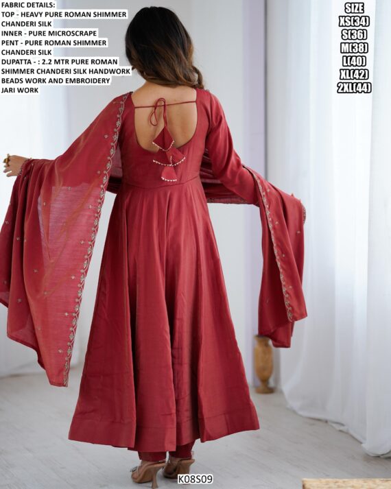 Presenting New Pure Roman Shimmer Chanderi Silk Maroon Colour Anarkali Suit Set