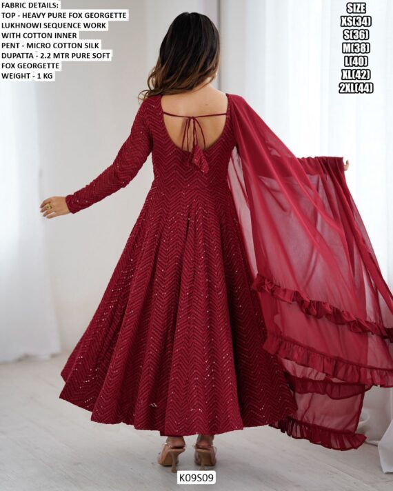 New Party Wear Anarkali Kurti Set In Heavy Pure Faux Georgette With Lukhnowi Sequence Work