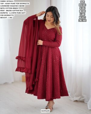 New Party Wear Anarkali Kurti Set In Heavy Pure Faux Georgette With Lukhnowi Sequence Work