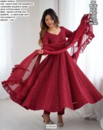 New Party Wear Anarkali Kurti Set In Heavy Pure Faux Georgette With Lukhnowi Sequence Work