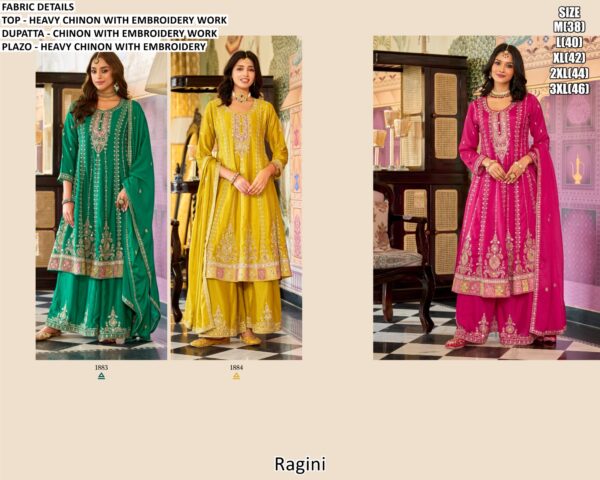 A Collection Of Readymade Chinon Designer Salwar Suits (New Three-Piece Ragini Catalogue)