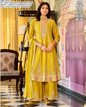 A Collection Of Readymade Chinon Designer Salwar Suits (New Three-Piece Ragini Catalogue)
