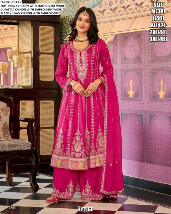 A Collection Of Readymade Chinon Designer Salwar Suits (New Three-Piece Ragini Catalogue)