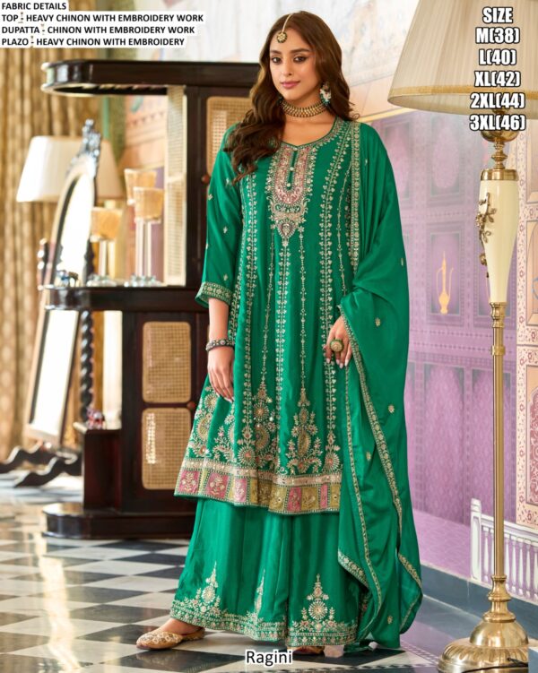 A Collection Of Readymade Chinon Designer Salwar Suits (New Three-Piece Ragini Catalogue)