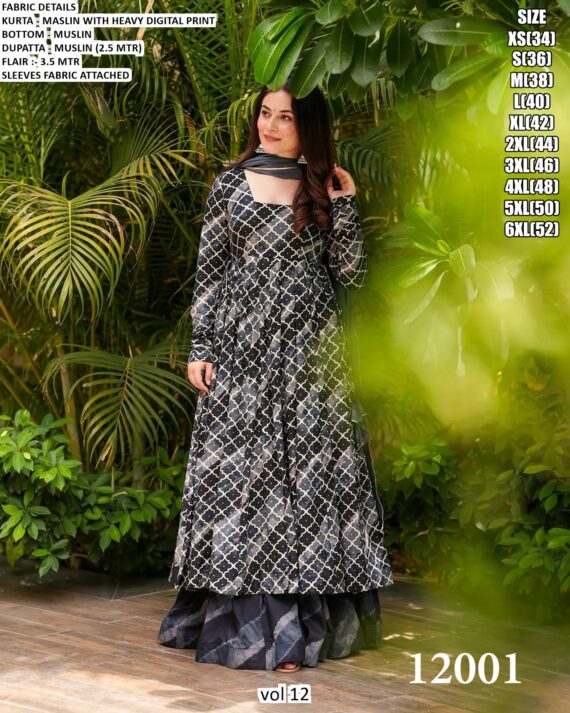 Casual And Any Functions Wear Beautiful Printed Muslin Fabric Flared Kurti With Pent And Dupatta