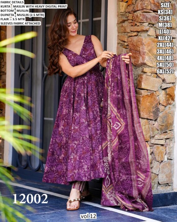 Casual And Any Functions Wear Beautiful Printed Muslin Fabric Flared Kurti With Pent And Dupatta