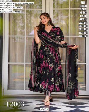 Casual And Any Functions Wear Beautiful Printed Muslin Fabric Flared Kurti With Pent And Dupatta