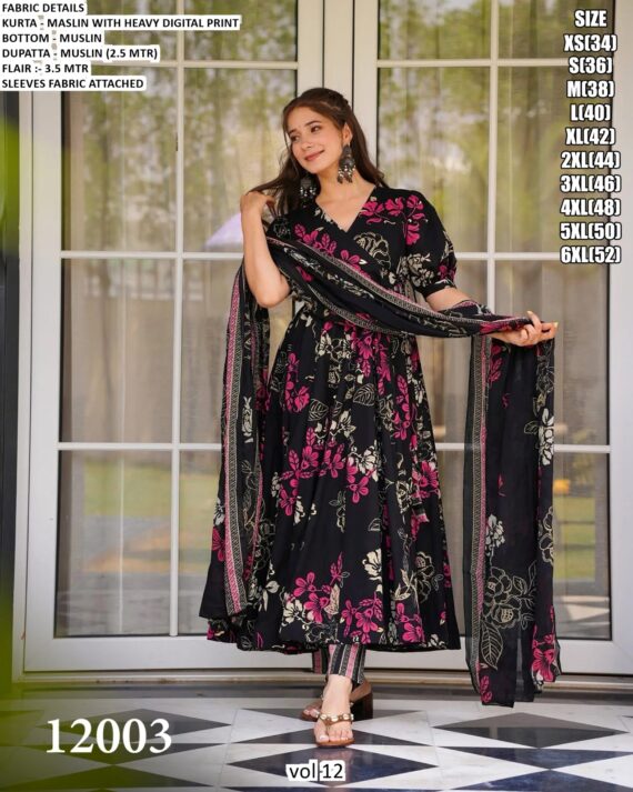 Casual And Any Functions Wear Beautiful Printed Muslin Fabric Flared Kurti With Pent And Dupatta