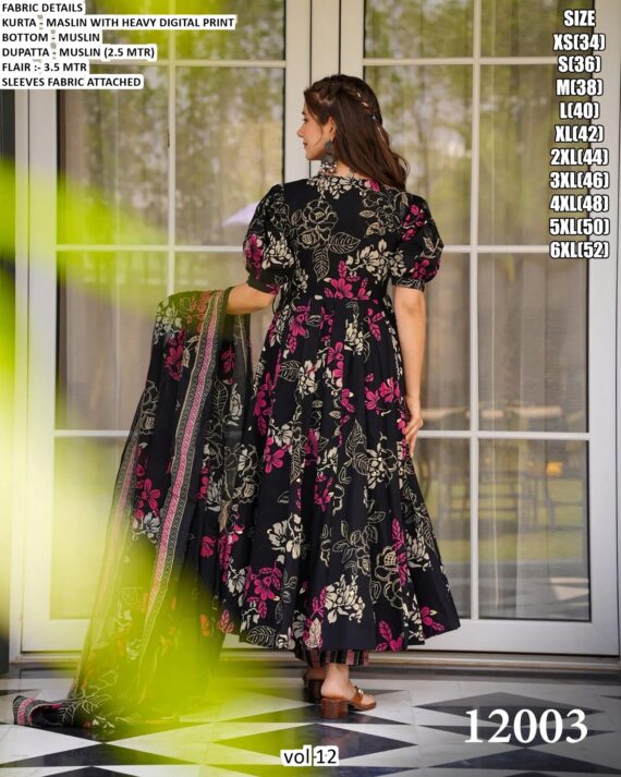 Casual And Any Functions Wear Beautiful Printed Muslin Fabric Flared Kurti With Pent And Dupatta