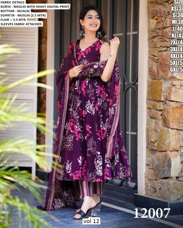 Casual And Any Functions Wear Beautiful Printed Muslin Fabric Flared Kurti With Pent And Dupatta