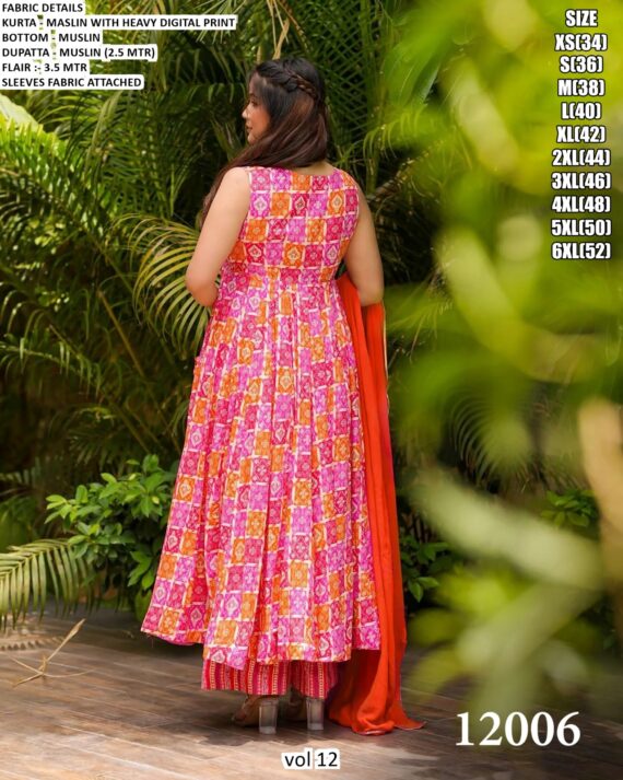 Casual And Any Functions Wear Beautiful Printed Muslin Fabric Flared Kurti With Pent And Dupatta