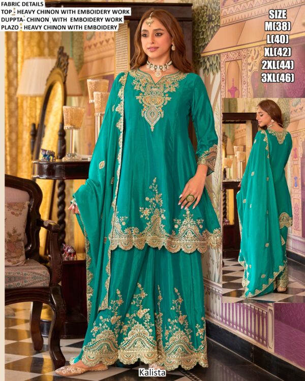 Wedding Wear Heavy Chinon Embroidered Sets Of Three Beautiful Salwar Kameez Suits