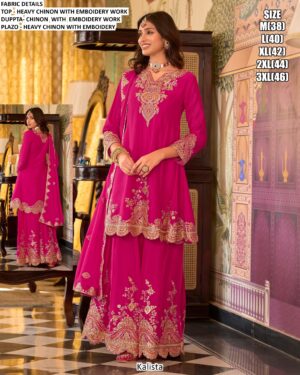 Wedding Wear Heavy Chinon Embroidered Sets Of Three Beautiful Salwar Kameez Suits