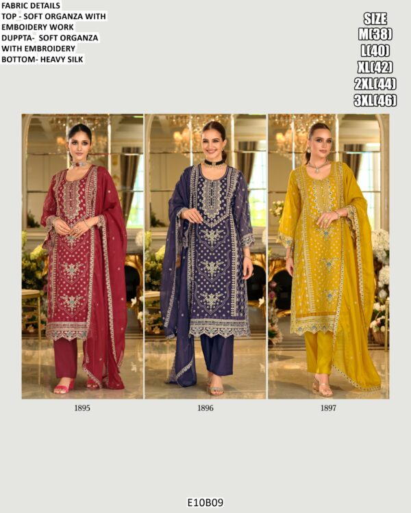 Women's Embroidered Soft Organza Kurti With Pant And Designer Dupatta