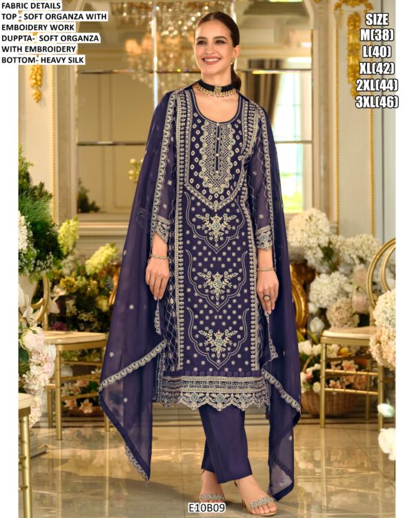 Women's Embroidered Soft Organza Kurti With Pant And Designer Dupatta