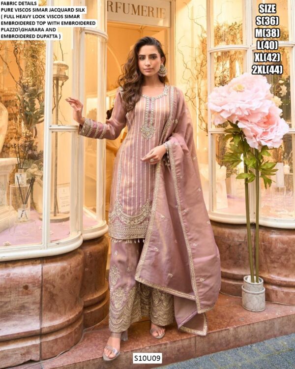 Festival Suits - Pure Viscose Simar Jacquard Silk Embroidery Work Readymade Gharara Dresses