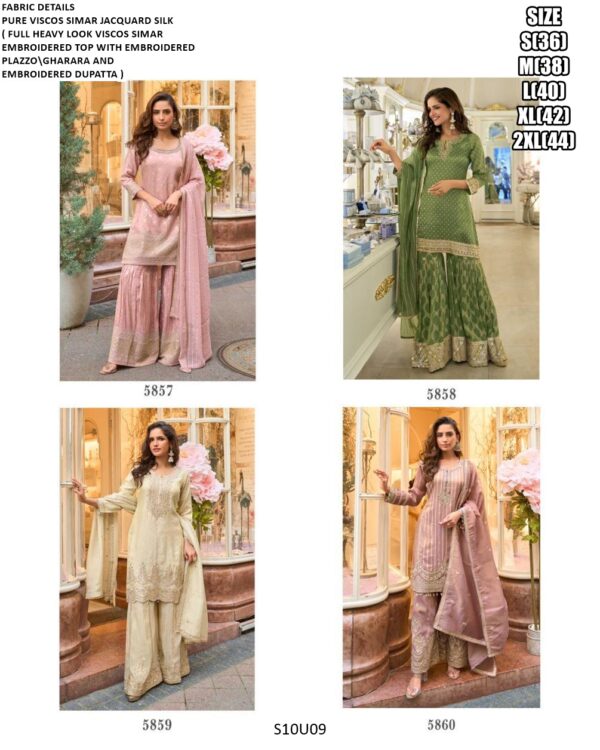 Festival Suits - Pure Viscose Simar Jacquard Silk Embroidery Work Readymade Gharara Dresses