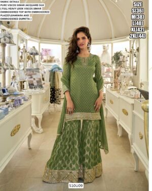 Festival Suits - Pure Viscose Simar Jacquard Silk Embroidery Work Readymade Gharara Dresses