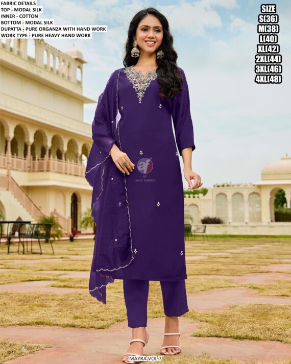 Buy Women's Party Wear Hand Embroidered Modal Silk Kurti Set With Matching Dupatta