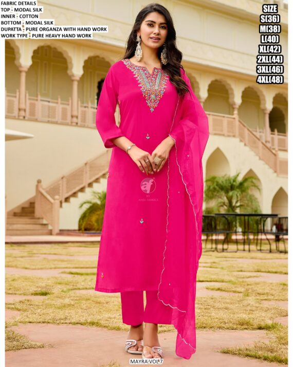 Buy Women's Party Wear Hand Embroidered Modal Silk Kurti Set With Matching Dupatta