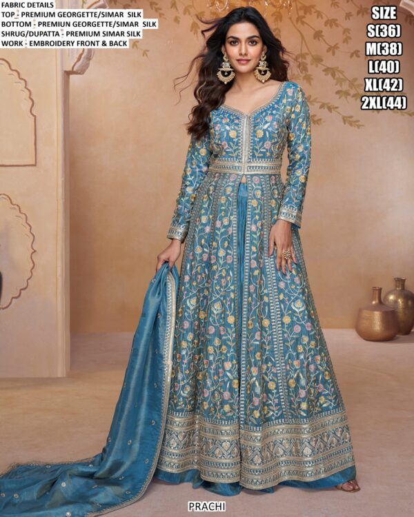 Premium Georgette Indo-Western Dress, Crafted With Rich Zari And Resham Embroidery Work