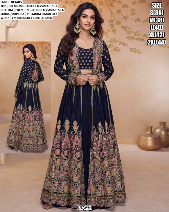 Premium Georgette Indo-Western Dress, Crafted With Rich Zari And Resham Embroidery Work