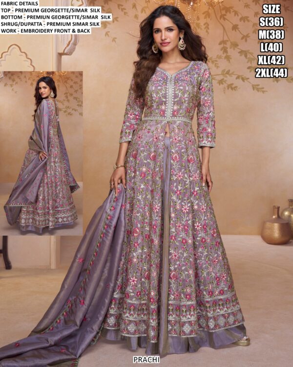 Premium Georgette Indo-Western Dress, Crafted With Rich Zari And Resham Embroidery Work